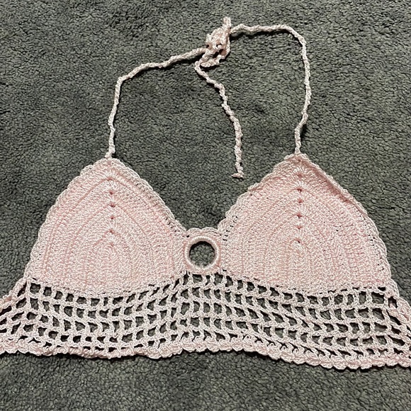 pink crochet halter backless top - Picture 3 of 3